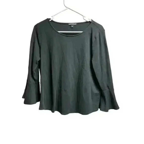 J Crew Mercantile‎ Black Women's Blouse Basic Round Neck Flounce Sleeves Medium - Picture 1 of 6